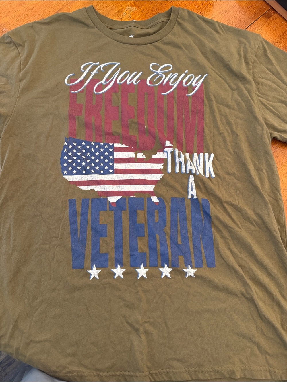 Olive Green 'If You Enjoy Freedom Thank A Veteran' Graphic T-Shirt xxl